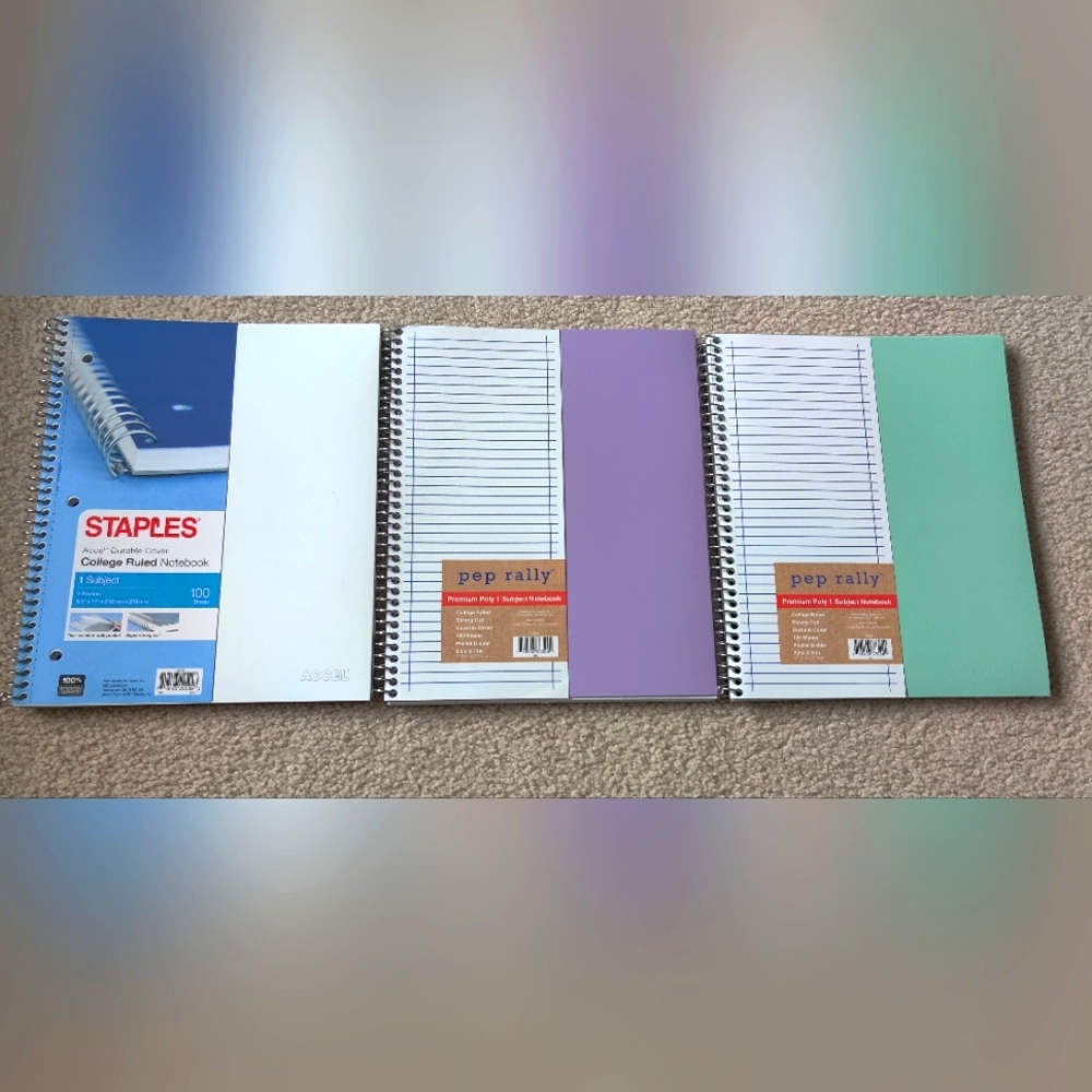 College Ruled Notebooks 1 Subject 100 Sheets 8.5" x 11" Bundle of 3 New